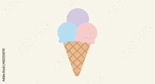 Three pastel scoops in a cone