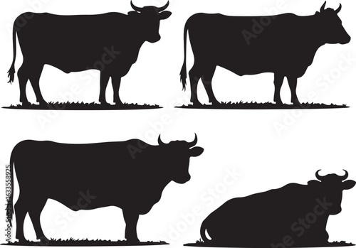 Cow Silhouette Vector | Farm Animal Clipart  Dairy Cow Silhouette | Rustic Farm Design  Standing Cow Silhouette | Livestock Animal Art