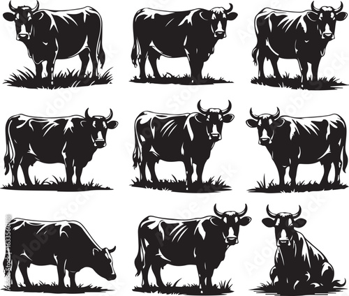 Cow Silhouette Vector | Farm Animal Clipart  Dairy Cow Silhouette | Rustic Farm Design  Standing Cow Silhouette | Livestock Animal Art