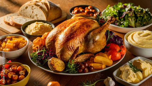 Delicious thanksgiving turkey dinner with sides holiday food photography