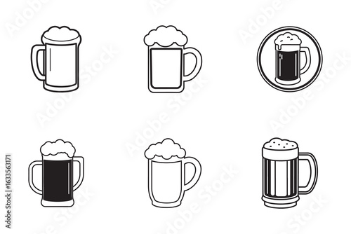 Illustration of Beer Mugs Collection in Black and White Perfect for Bar or Brewery Related Designs and Marketing Campaigns