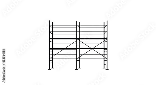 Isolated black construction scaffolding with platforms and support beams