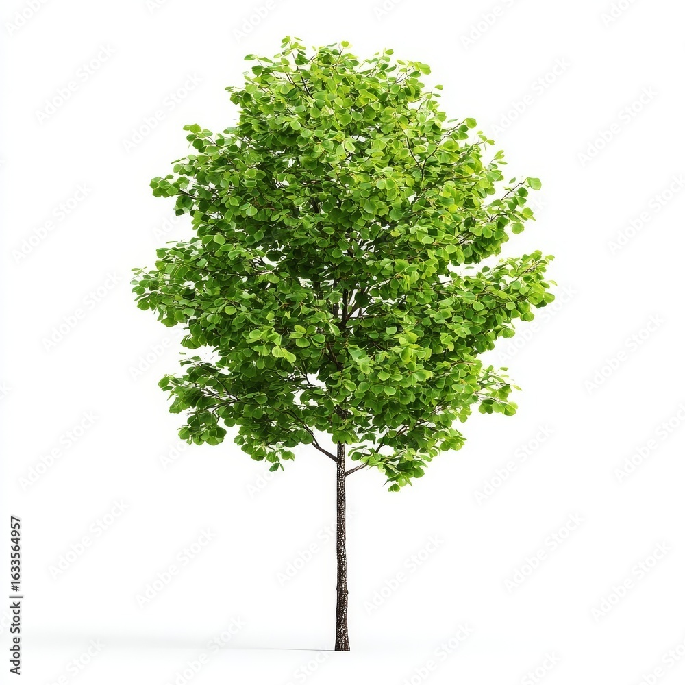 Fototapeta premium A solitary tree, with lush green leaves, standing tall and vibrant against the sky. The image captures the essence of growth, nature and the beauty of the great outdoors