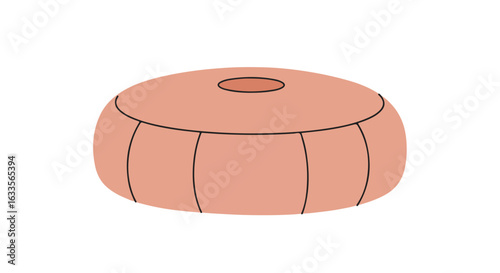 Stylized peach-colored pouf with dark outlines on white background