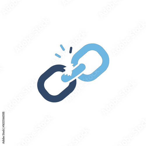 A graphic icon of a two-link chain with one link broken, symbolizing disconnection, weakness, and failure.