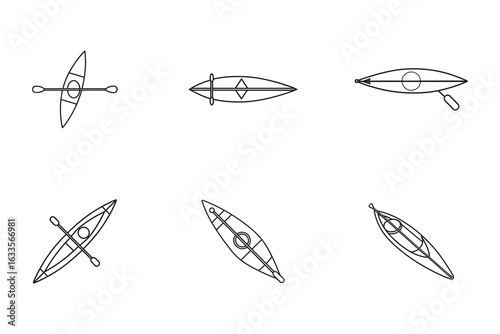 Outlined Kayak Illustrations and Canoes Showing the Top View for Water Sport Enthusiasts and Outdoor Adventure Planning