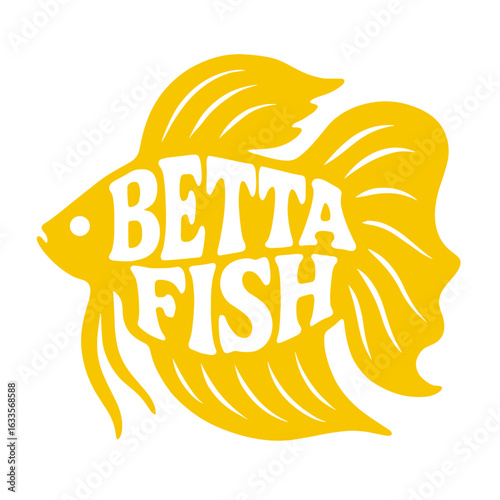 Yellow betta fish graphic with creative typography design  