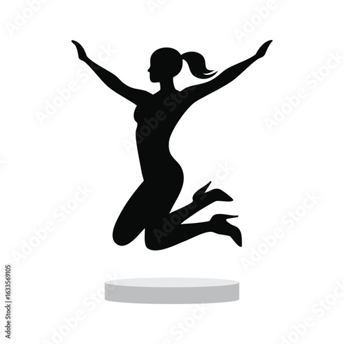 Energetic Woman Celebrating Success with Arms Raised High