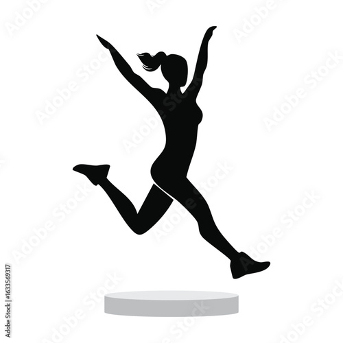 Energetic Silhouette of a Woman in Mid-Air Jumping with Joyful Exuberance
