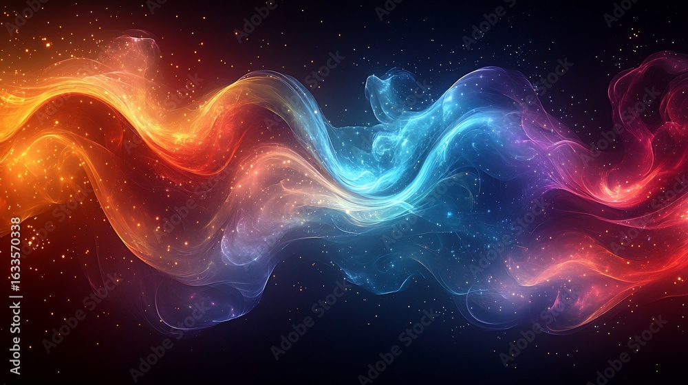 Naklejka premium Abstract colorful swirling smoke across a dark background