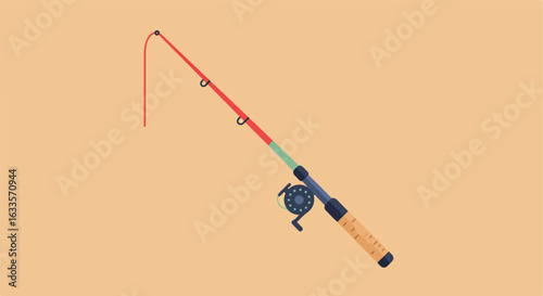 Angled view of a fly fishing rod with line and reel on a neutral background