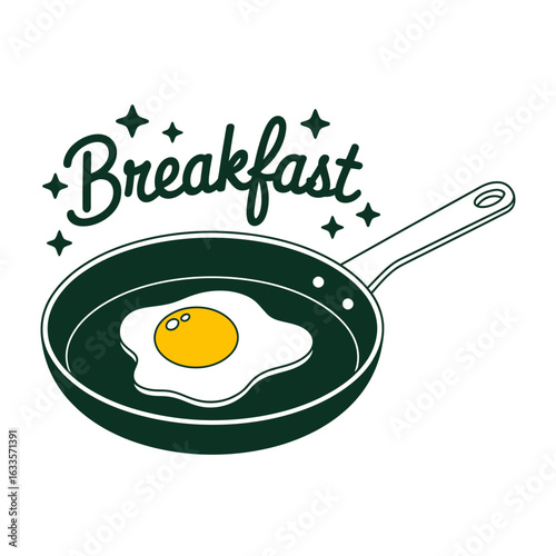 A Sunny Side Up Egg in a Green Frying Pan Illustrative Breakfast Graphic Fresh Start Concept Design Element