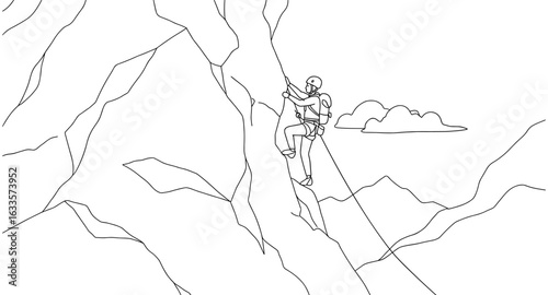 Adventurous rock climber in minimalist mountain scene