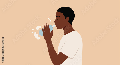 Black man drinking from pale blue reusable bottle