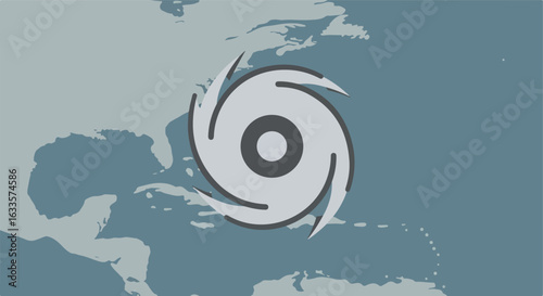 Hurricane icon over the Atlantic Ocean on a flat map background