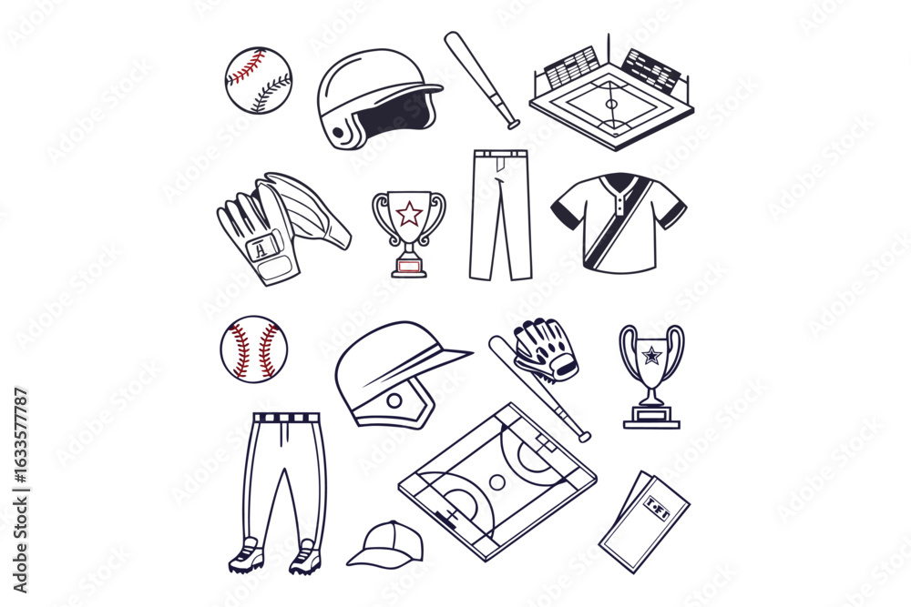 Fototapeta premium Baseball Equipment Icons – Bat, Ball, Glove