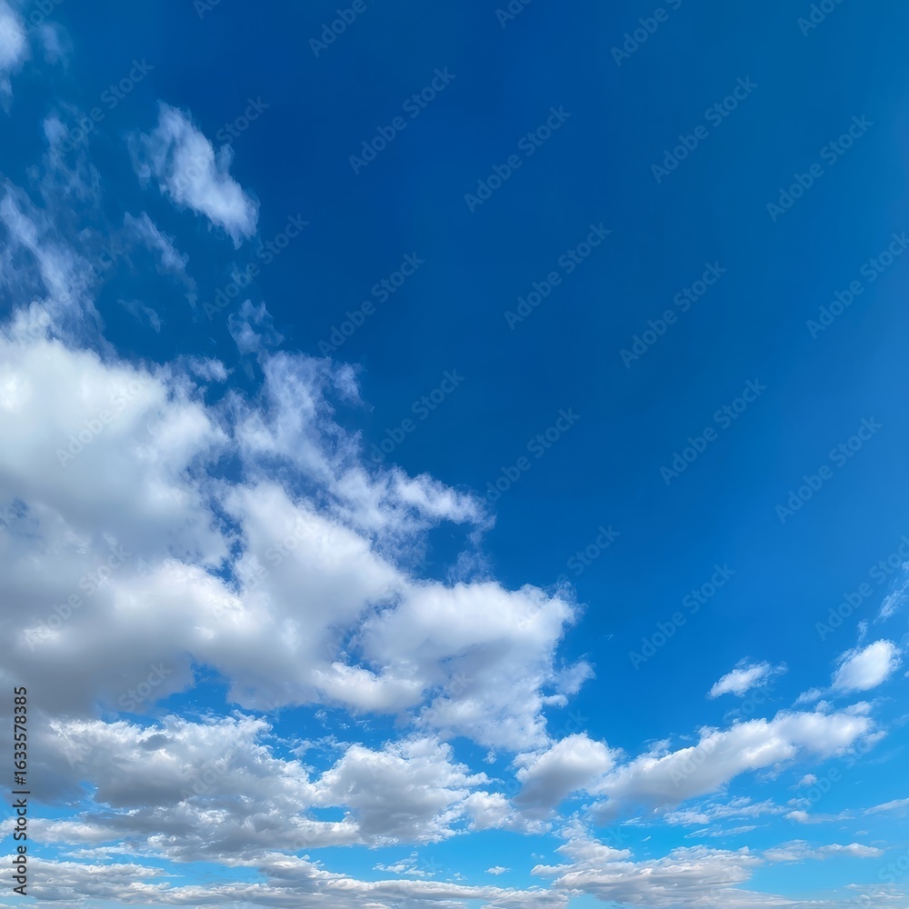 A vast expanse of bright blue sky dotted with fluffy, white clouds. A sense of freedom and endless possibilities. Peaceful and serene A vast expanse of bright blue sky dotted with fluffy, white clouds. A sense of freedom and endless possibilities. Peaceful and serene