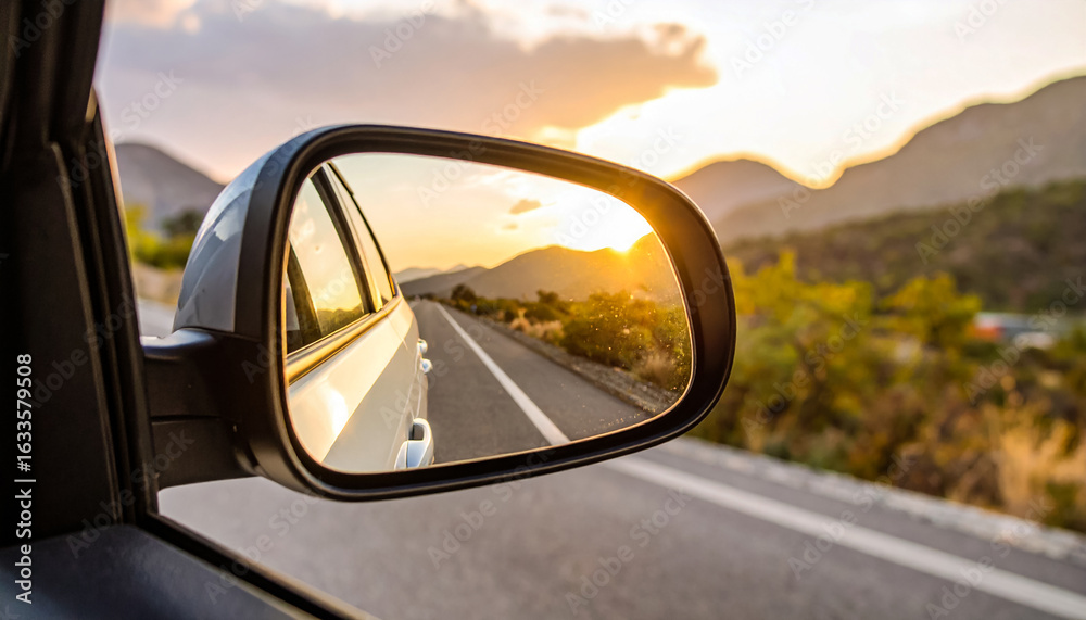Road trip sunset car mirror scenic drive travel Road trip sunset car mirror scenic drive travel
