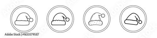 A set of Modern thin line art icons of Santa hats within circles christmas hat winter hat