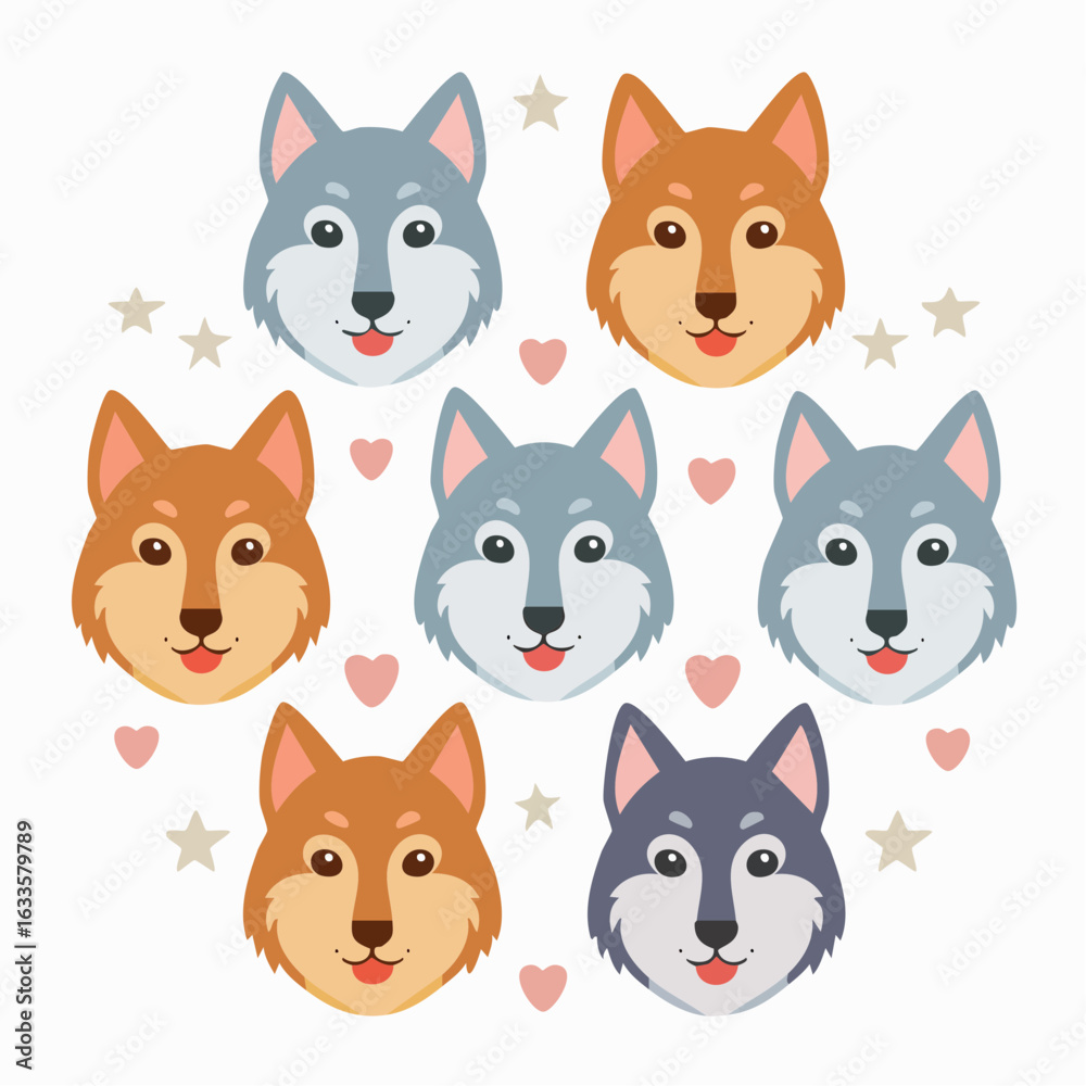 Obraz premium Minimal wolf faces in flat style