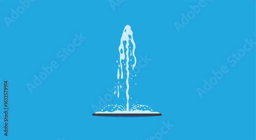 Cartoon water fountain shooting upwards in white on a blue background