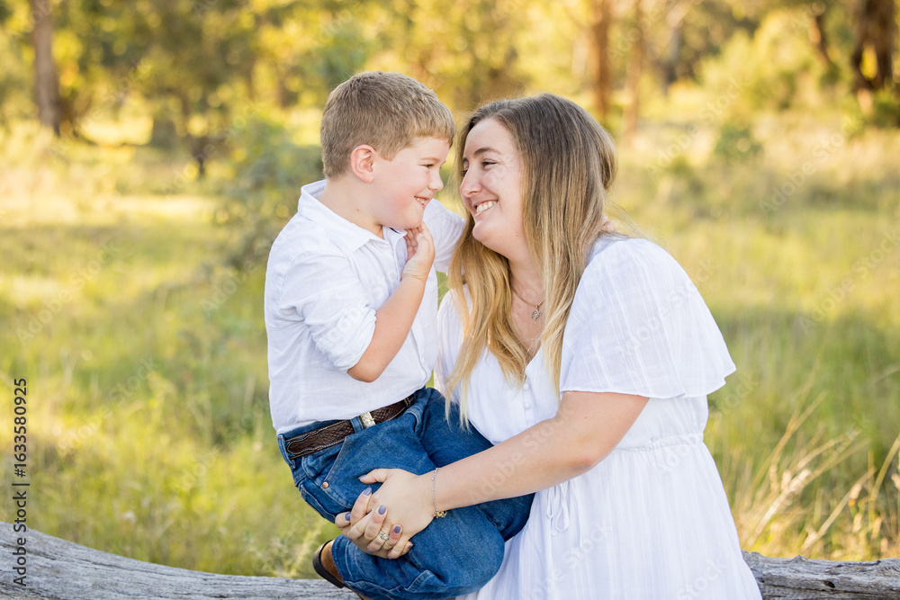 Fototapeta premium Mother and son portrait in rural Australian bush setting
