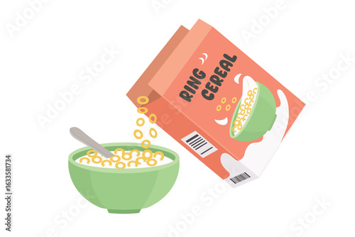 Ring crunchy cereal box illustration. Cereal product. Snack meal.
