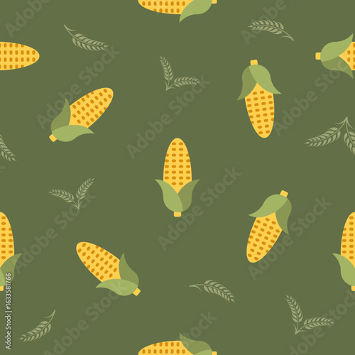Seamless vector pattern of corn cobs. Healthy corn cob food harvest design
