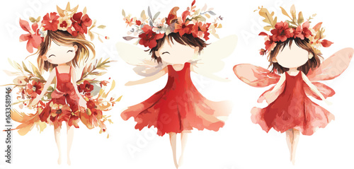 Girl in red dress surrounded by vibrant autumnal maple leaves