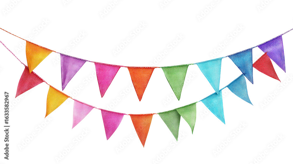 Fototapeta premium Colorful triangular party flags Transparent background, PNG file