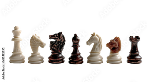 Wallpaper Mural Chess Pieces Display: A precise composition of chess pieces, artfully arranged to showcase the intricate details and classic design of each individual form, ready for strategic play. Torontodigital.ca