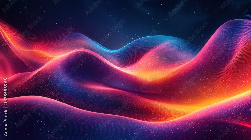 Fototapeta premium Abstract Wave Pattern with Glowing Particles and Neon Colors