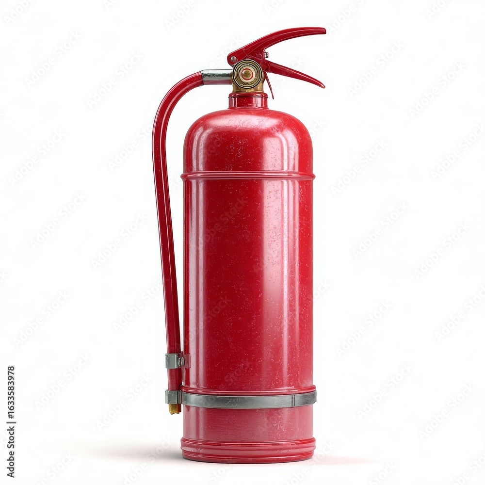 Obraz premium A close-up studio shot of a red fire extinguisher on a solid background, presenting a crucial piece of safety equipment