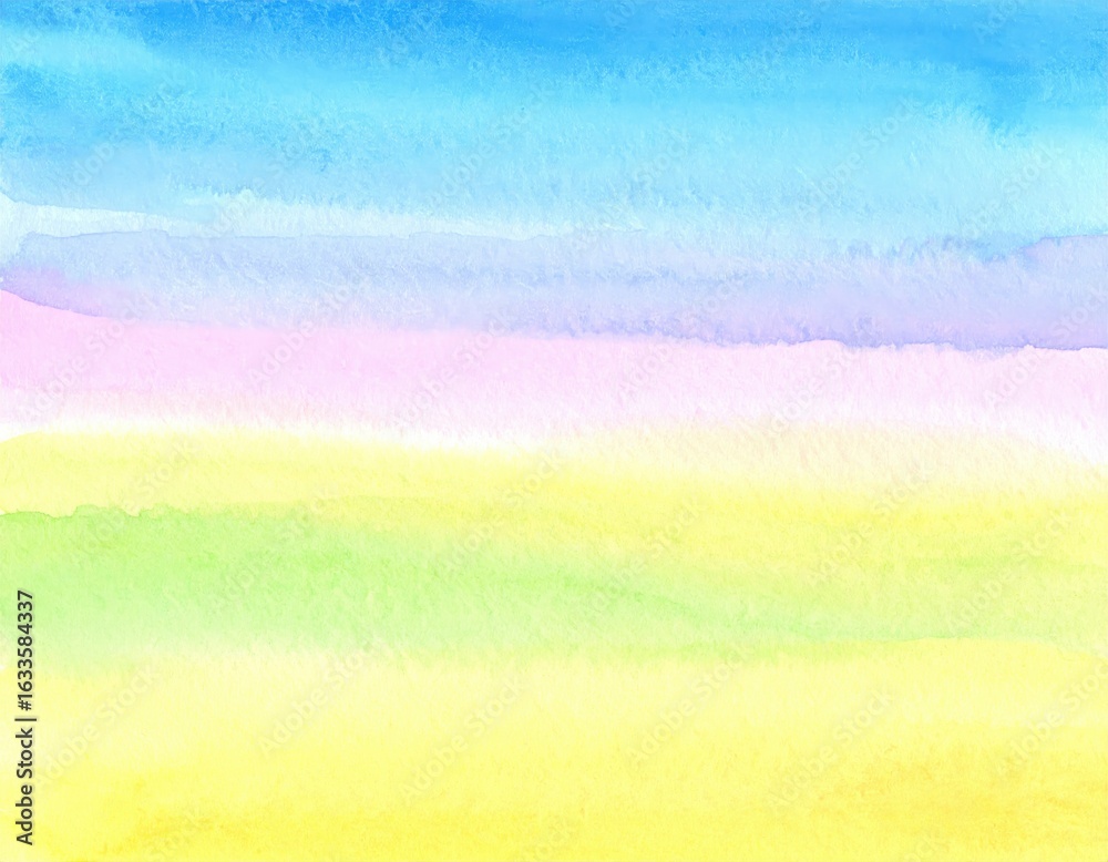 Fototapeta premium Watercolor Gradient Wash Blue Pink Yellow Green Abstract Texture.