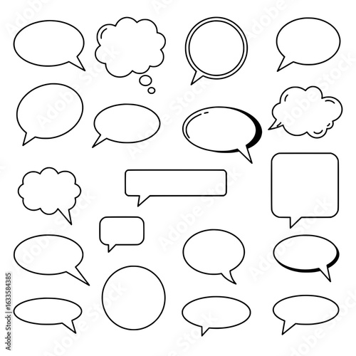 Speech Bubble Collection: An assortment of speech bubbles in varying shapes and styles, offering a clean and versatile resource for visual communication design.