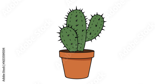 Cartoon cactus with spines in a brown pot