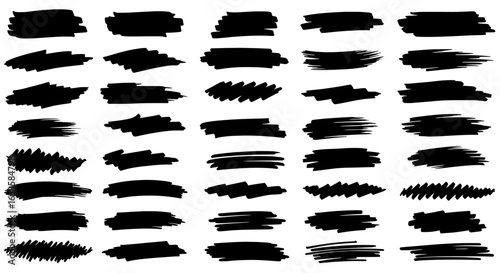 Brushstroke Variety: A collection of meticulously crafted brushstrokes in a spectrum of shapes, textures, and densities, creating a versatile visual resource.
