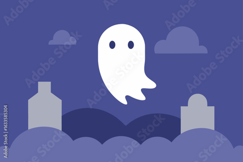 Ghost Hovering Over Tombstones