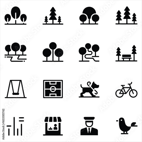 Park and Recreation Icon Set Black Silhouettes icons 1