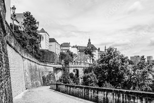 Louxembourg City, Lourxembourg: Cityscape of the old town with old colorful houses, cobbled streets and fortress walls