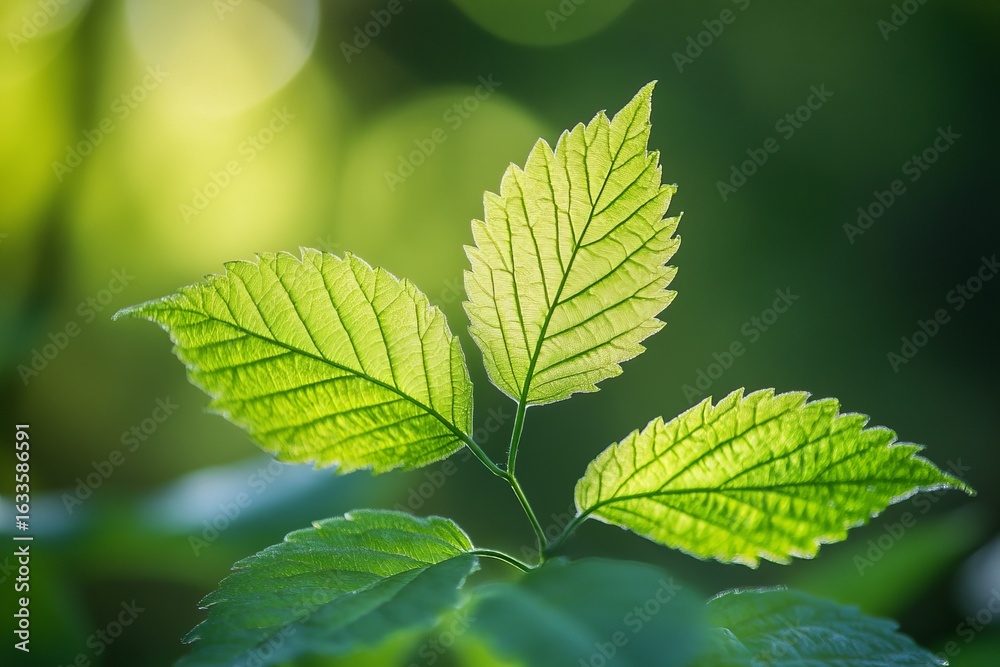 Close-up of vibrant green leaves, bathed in sunlight Close-up of vibrant green leaves, bathed in sunlight