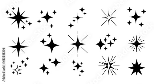 Celestial Sparkle: A captivating collection of stylized stars, radiating energy and brilliance, perfect for adding a touch of magic and wonder.