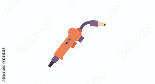 A tan and purple welding gun with an orange handle