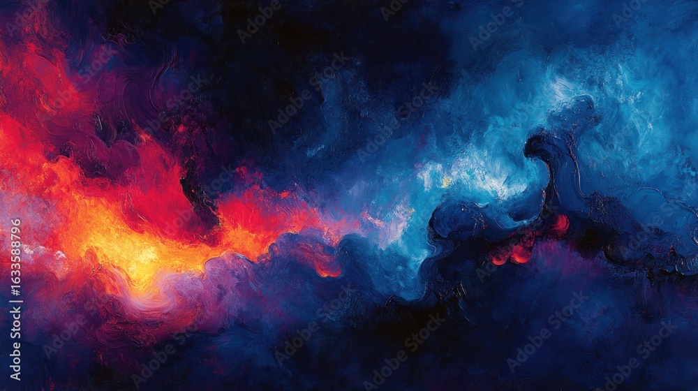 Fototapeta premium Abstract Painting with Vivid Red, Orange, and Blue Colors