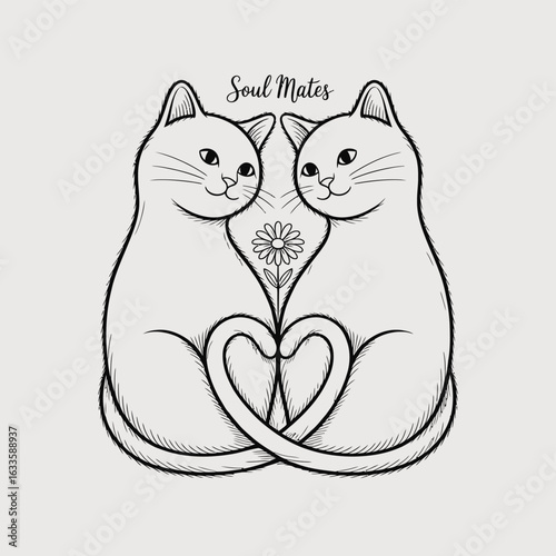 Two cute cats forming a heart shape with their tails