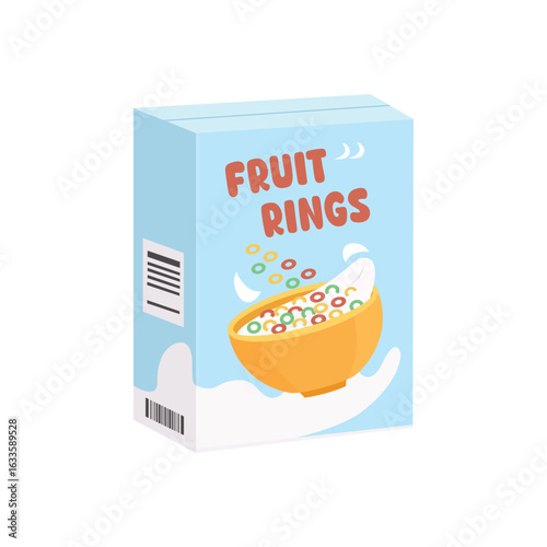 Packaging fruit cereal. Product packaging design. Fruit rings cereal. Cereal food. Cereal package. Colorful cereals.