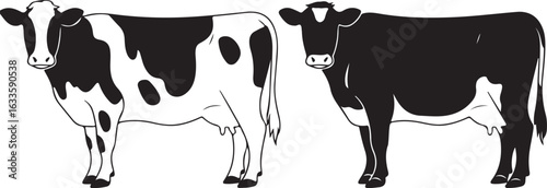 Cow Silhouette Vector | Farm Animal Clipart  Dairy Cow Silhouette | Rustic Farm Design  Standing Cow Silhouette | Livestock Animal Art
