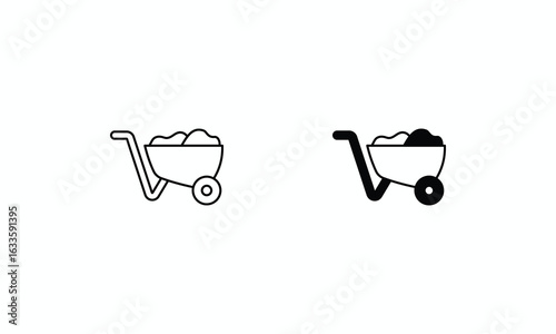 Wheelbarrow icons set Line and Glyph black vector icon stock illustration
