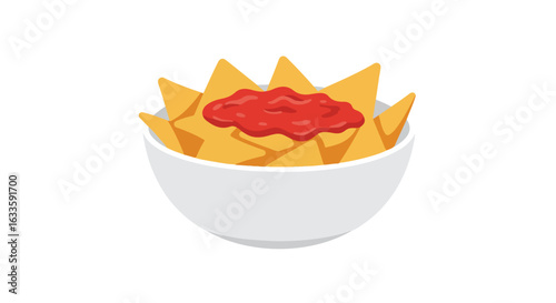 Bowl of crispy tortilla chips topped with savory red salsa