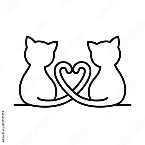 Two cats sitting back to back with tails forming a heart shape